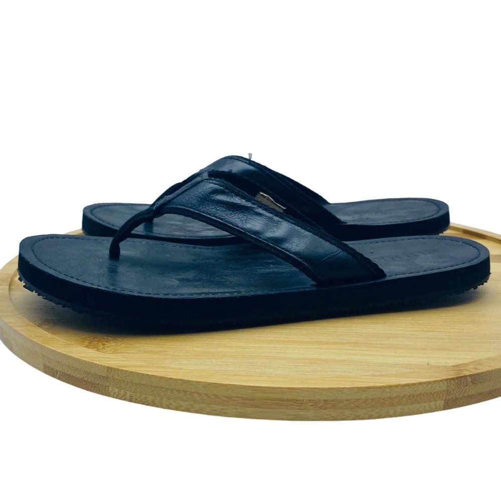 Old Navy Men Size 8 Black Jack Faux Leather Flip Flops Sandals style #791154-00